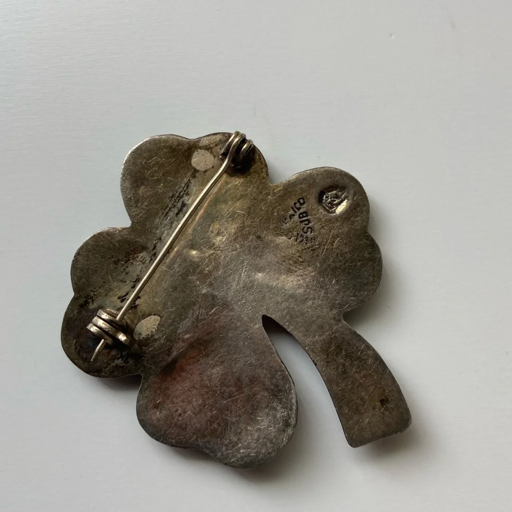 Taxco Steven Jay Begay Sterling silver abalone clover brooch